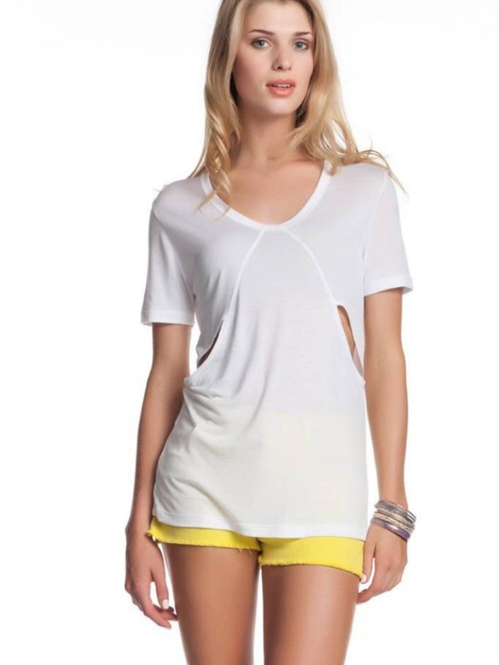 LNA Eclipse Tee White Jersey knit side cutouts t-shirt top Short Sleeves Cut out